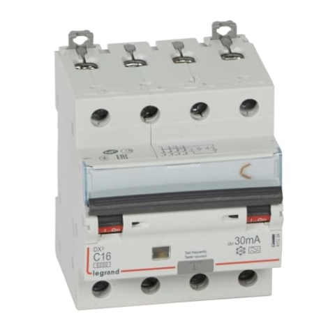 LEGRAND, DX3 FI/LS-Schalter C-Charakteristik, 16A, 4-polig, 6kA, 30mA, Typ A, 400VAC, 4 Teilungseinheiten, 411234