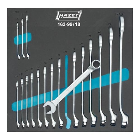 HAZET Ring-Maulschlüssel Satz 163-99/18 I Abtrieb: Außen Doppelsechskant-Tractionsprofil I 18-teiliges Set I Vielseitig Einsetzbar