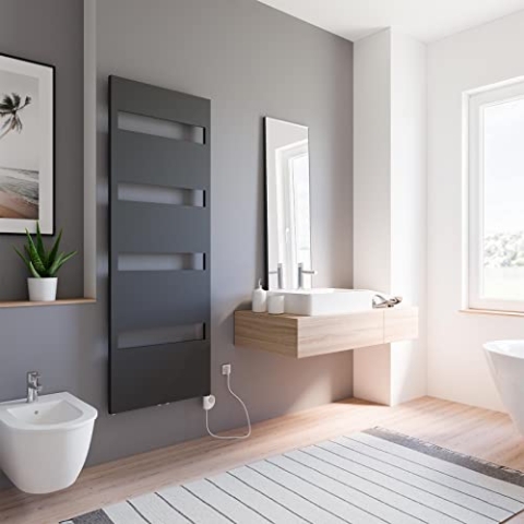 Schulte Handtuchwärmekörper elektrisch Turin, 170 x 60 cm, 600 Watt Leistung, befüllt mit Heizstab 3, Montage rechts, Anthrazit, Handtuchhalter-Funktion, H170060-E3R-57