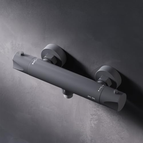 AM.PM Hit Duscharmatur Schwarz Matt mit Thermostat, Duschthermostat, Brausethermostat Brausearmatur, Thermostatbrausebatterie, Mischbatterie Dusche mit Verbrühschutz, Armatur für Dusche, FTA40022