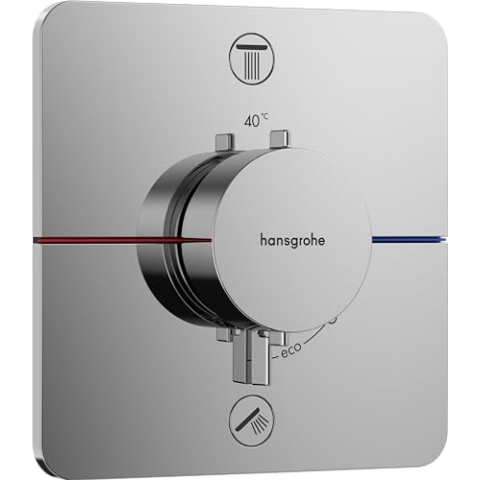 hansgrohe ShowerSelect Comfort Q - Thermostat Unterputz, Armatur mit Sicherheitssperre (SafetyStop) bei 40° C, Thermostat, Mischbatterie für 2 Verbraucher, Chrom