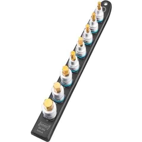 HAZET Smart-Rail 986-SR/8 I magnetische Unterseite mit 8 Steckplätzen, Antrieb: Vierkant 12,5 mm (1/2 Zoll), Abtrieb: Innen-Sechskant Profil I Kunststoff-Steckleiste für Steckschlüssel
