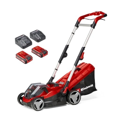 Einhell Akku-Rasenmäher RASARRO 36/34 Kit Power X-Change (36 V, 34 cm Schnittbreite, bis 300 m², 30L Fangkorb, 25-65 mm Schnitthöhe, inkl. 2x 3,0 Ah Akku + 2x Ladegerät)