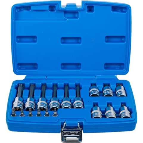 BGS 5174 | Bit-Einsatz-Satz | Antrieb Innenvierkant 6,3 mm (1/4") / 12,5 mm (1/2") | T-Profil (für Torx) mit Bohrung | 18-tlg.