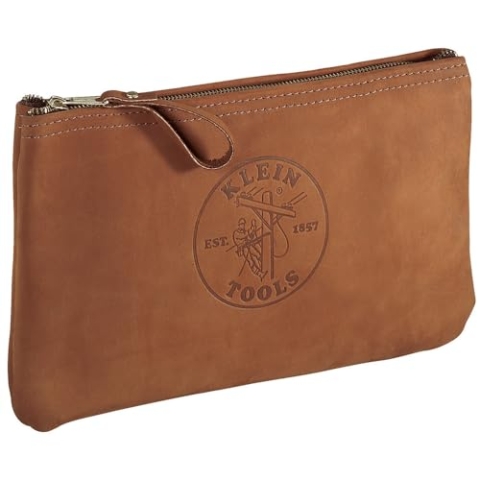 Klein Tools 5139L Reißverschlusstasche, genarbtes Leder Werkzeugtasche mit starkem Reißverschluss, 30,5 cm, Braun