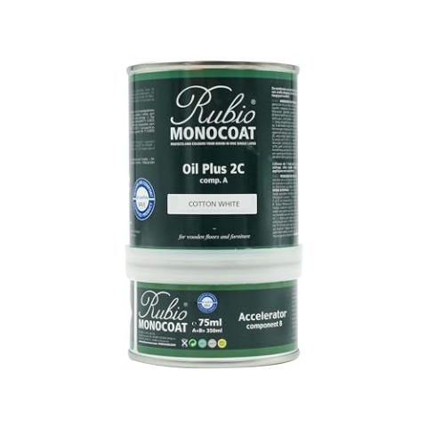 Rubio Monocoat Oil Plus 2C, Leinöl als ökologischer Holzschutz für den Innenbereich, schnell trocknendes Holzöl zur Holzbehandlung - Cotton White, 350 ml
