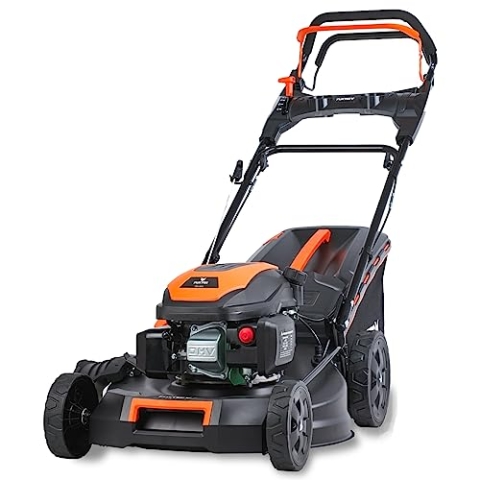 FUXTEC 4in1 Benzin Rasenmäher FX-RM5170PRO mit flexiblem Antrieb, Seilzugstarter Gartenmäher, 51 cm Schnittbreite, 4-Takt Mäher, kugelgelagerte Big Wheel Räder, 60L Grasfangkorb