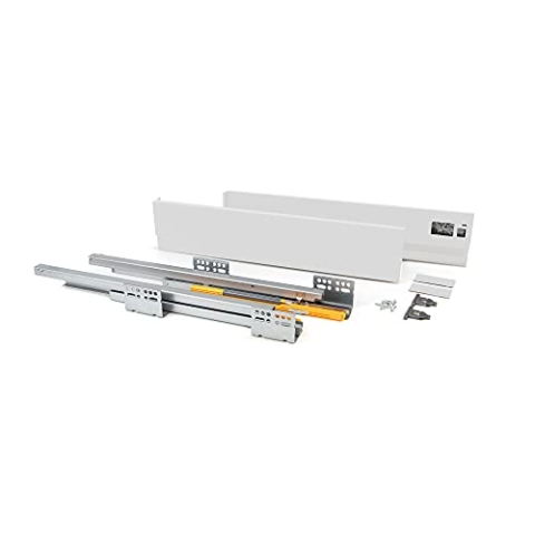 Emuca - Schubkastengarnitur für küche oder badzimmer mit Vollauszug und integriete Dämpfung, Höhe 138mm und Tiefe 450mm, Weiß