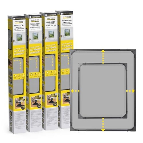 EASYmaxx Insect Protect | Teleskop-Insektenschutzgitter | Fliegengitter Fenster | mit vormontierten Rahmen | ausziehbarer Insektenschutz | integriertes Netz | anthrazit | 4er-Set