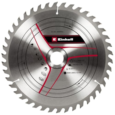 Original Einhell Kreissägeblatt 250x30 (Sägen-Zubehör, Ø 250 mm, Aufnahme 30 mm, 42 geschränkte Zähne, Schnittbreite 1,8 mm, für Zug-Kapp-Gehrungssägen)