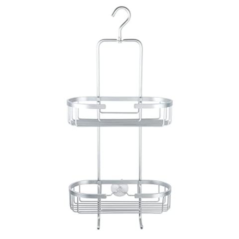 WENKO Badregal 2 Etagen Gomo - Duschregal zum Hängen, 29 x 63 x 13 cm Silber Matt