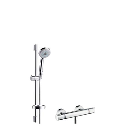 hansgrohe Croma 100 Duschset 0,65m, 3 Strahlarten mit Seifenablage, Chrom