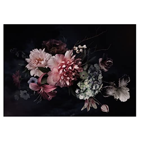 WallArena Vinyl Fototapete Blumen Vintage Rosen Schwarz Dunkel Pfingstrose Schlafzimmer Wandtapete Tapete inklusiv Kleister UV-Beständig Montagefertig (Struktur Material, (312x219 cm) 3 Bahnen)