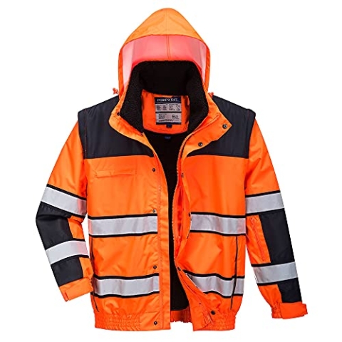 Portwest Klassische Warnschutz-Pilotjacke, Größe: XXL, Farbe: Orange/Schwarz, C466OBRXXL