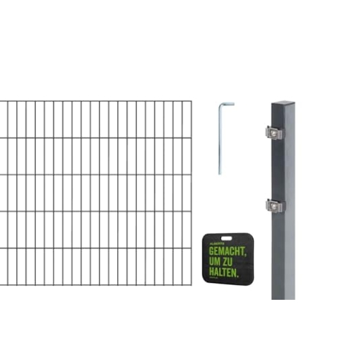 Alberts 691370 Doppelstabmattenzaun Zaun-Komplettset mit Kniekissen | verschiedene Längen und Höhen | anthrazit | Höhe 120 cm | Länge 10 m