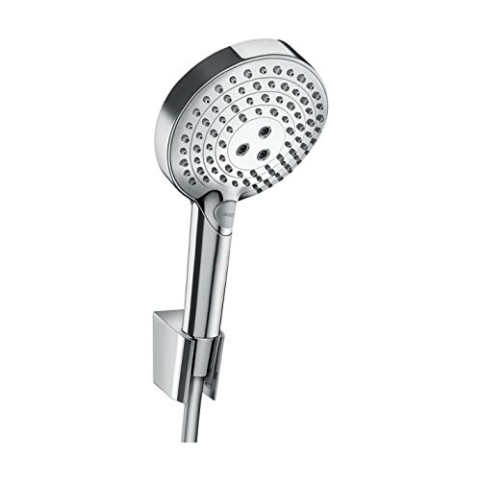 hansgrohe Raindance Select S - Duschset, runder Duschkopf mit Duschschlauch 1,60m und Duschkopfhalterung, Handbrause mit 3 Strahlarten (inkl. PowderRain), Chrom