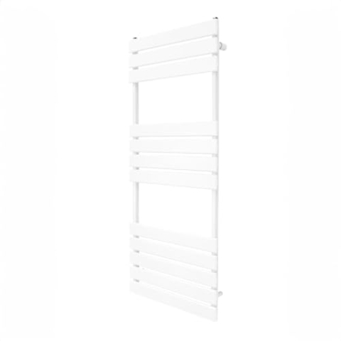 Flacher Handtuchheizkörper 1200mm x 450mm | Wandheizkörper Handtuchwärmer Paneelheizkörper | Glänzend Weiß Kohlenstoffstahl | Badezimmer [Inkl. Reinigungsbürste, Befestigungsset & Halterungen]