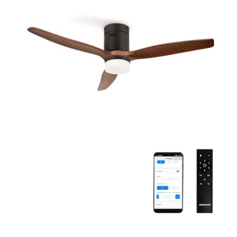 CREATE / WINDCALM/Deckenventilator mit Beleuchtung Schwarz Dunkelholzflügel mit WLAN und Fernbedienung / 40W, Leise, Ø132cm, ABS, 6 Geschwindigkeiten, Timer von 1 bis 4 Std, Sommer-Winterbetrieb