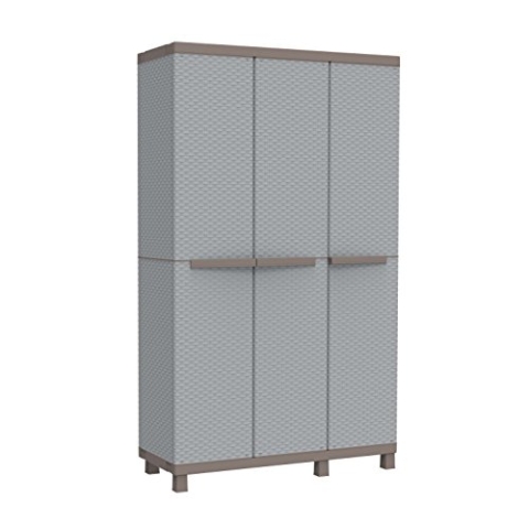 Terry, C-Rattan 102a, Multifunktionsschrank mit drei Türen in Rattan-Optik, 2 getrennte Innenräume, für innen und außen - 102x39x170 cm
