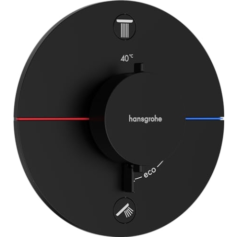 hansgrohe ShowerSelect Comfort S - Thermostat Unterputz mit Sicherungskombination, Armatur mit Sicherheitssperre (SafetyStop) bei 40° C, rundes Thermostat, Mischbatterie für 2 Verbraucher, Mattschwarz