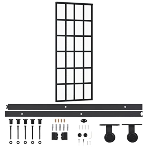vidaXL Schiebetür mit Beschlag Glasschiebetür Glastür Glas Schiebe Tür Schiebetürsystem Laufschiene Schiebetürbeschlag ESG-Glas Aluminium 76x205cm