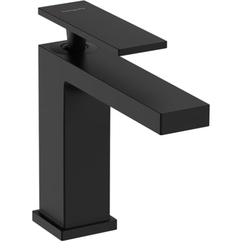 hansgrohe Tecturis E - Waschtischarmatur ohne Ablauf, Wasserhahn Bad mit Auslauf Höhe 117 mm, Mischbatterie Waschbecken wassersparend (EcoSmart+), Mattschwarz, 73011670