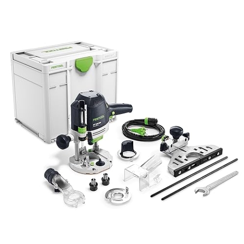 Festool Oberfräse OF 1400 EBQ-Plus (mit Spanfänger, Spannzangen, Seitenanschlag mit Feineinstellung, Kopierring, Absaughaube oben, Gabelschlüssel), im Systainer