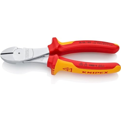 KNIPEX Kraft-Seitenschneider isoliert mit Mehrkomponenten-Hüllen, VDE-geprüft verchromt 180 mm 74 06 180 SB
