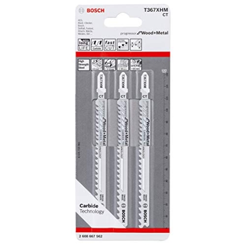 Bosch Professional 3tlg. Stichsägeblatt T 367 XHM Progressor for Wood and Metal (für Holz und Metall, Zubehör Stichsäge)