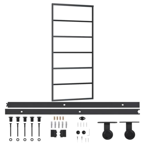 vidaXL Schiebetür mit Beschlag Glasschiebetür Glastür Glas Schiebe Tür Schiebetürsystem Laufschiene Schiebetürbeschlag ESG-Glas Aluminium 90x205cm