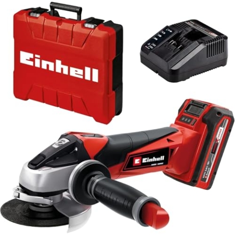 Einhell Akku-Winkelschleifer TE-AG 18/115 Li Kit (1x3,0Ah) Power X-Change (Li-Ion, 18 V, 8.500 U/Min, max. Schnitttiefe 28mm, Zusatzhandgriff, inkl. Akku und Ladegerät, Koffer, ohne Trennscheibe)