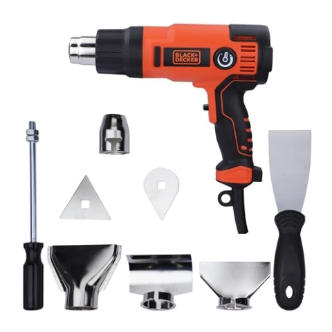 Black+Decker 2.000W Heissluftgerät KX2200K (mit 2-stufigem Sicherheitsschalter, stufenlose Temperatureinstellung, Abschaltautomatik, inkl. 8-teiliges Zubehör)
