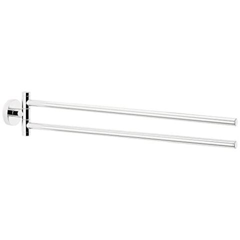 tesa EXXCELLENT Bad Handtuchhalter, 2-armig und schwenkbar, verchromt - rostfrei, zur Wandbefestigung ohne Bohren, inkl. Klebelösung - 50mm x 84mm x 457mm