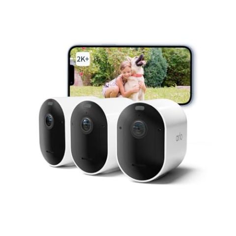 Arlo Pro 5 WLAN Überwachungskamera aussen X3 + zertifiziertes SmartHub, 2K UHD, Schwarz, Verbesserte Farbnachtsicht, 160° Blickwinkel, 2-Wege Audio, mit Secure Plan Testzeitraum