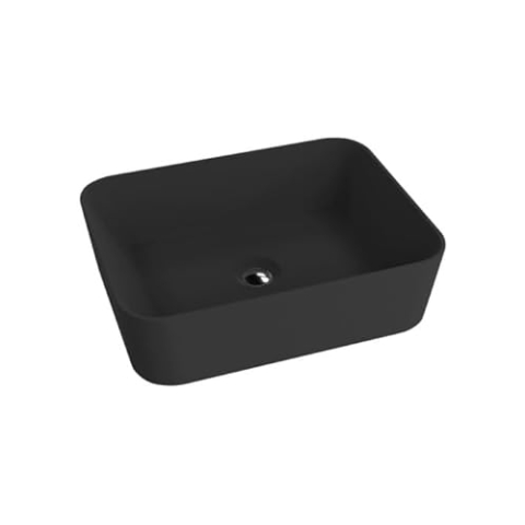 LAVITA Aufsatzwaschtisch Alegranza Black Aufsatzwaschbecken Rechteckig Waschbecken Ohne Überlauf und Hahnloch Aus hochwertigem Porzellan modernes Badkeramik Waschplatz Waschtisch 49x38x13,5 cm Schwarz