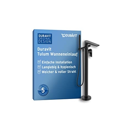 Duravit Tulum Wannenarmatur bodenstehend für 2 Verbraucher mit Umstellventil, Einhebel-Wannenmischer mit Keramikmischsystem, Schwarz Matt