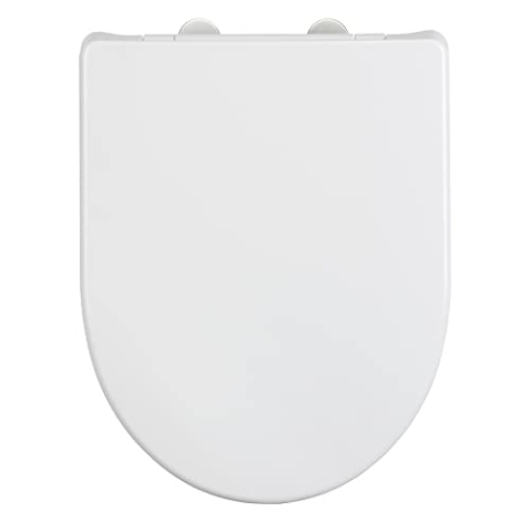 WENKO WC Sitz Mod. Sindia, mit 300 kg belastbarer Toilettensitz mit Easy-Close Absenkautomatik und hygienischer 1-Knop Fix-Clip Edelstahl-Befestigung, aus bruchsicherem Duroplast, 36,5 x 46,5 cm, Weiß