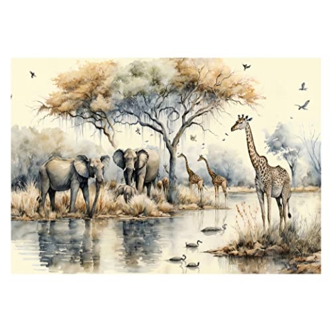 WallArena - Vlies Fototapete Kinderzimmer 368x254 cm Dschungel Tiere Wald Safari Babyzimmer Kinder Mädchen - Fototapeten - Tapeten für Wohnzimmer Schlafzimmer Vliestapete Wandtapete Tapete 3D Effekt