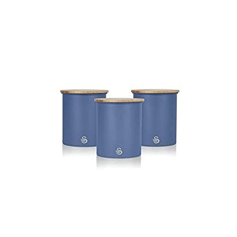 Swan SWKA17513BLUN Nordic Vorratsdosen für Zucker, Tee, Kaffee, Blau, 3 Stück, Karbonstahl, Einheitsgröße