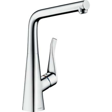 hansgrohe Metris Einhebel-Küchenarmatur, Komfort-Höhe 320mm für Vorfenstermontage, mit Schwenkauslauf, Chrom