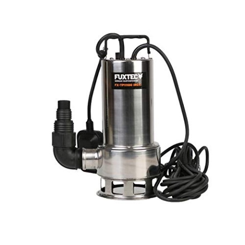 FUXTEC Wasserpumpe FX-TP11100INOX Schmutzwasserpumpe Tauchpumpe 1100 Watt, max. 20000 l/h, max. 11 m Förderhöhe, Fremdkörper bis 35 mm, integrierter Schwimmerschalter