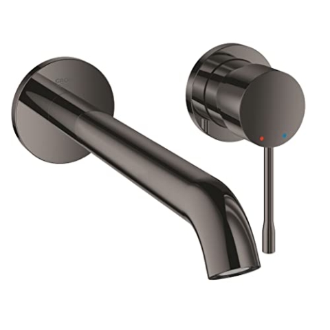 GROHE Essence, Waschtischarmatur für die Wandmontage, wassersparend (2-Loch Wasserhahn für das Bad, ca 23cm lang, langlebige Oberfläche, Badarmatur ohne Unterputz Einbauset), anthrazit, 19967A01