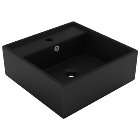 vidaXL Luxus Waschbecken Überlauf Waschtisch Aufsatzwaschbecken Waschplatz Handwaschbecken Aufsatzwaschtisch Quadratisch Matt Schwarz 41x41cm Keramik