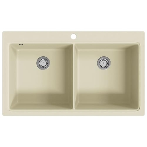 vidaXL Granitspüle Doppelbecken Kratzfest Küchenspüle Einbauspüle Spülbecken Spüle Küche Waschbecken Küchenbecken Auflagespüle Beige Granit 860x510mm