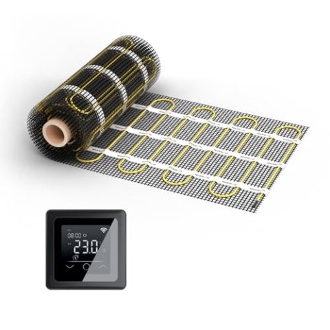 WARMON elektrische Fußbodenheizung für Fliesen: Zweiader-Heizmatte WARMON ULTRA 200 W/m², heating mat, mit Thermostat nach Wahl, Thermostat:MCS 750 WiFi - Schwarz, Mattengröße:6 m²