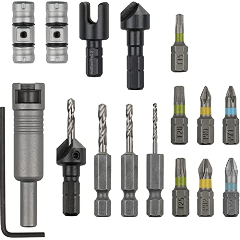 wolfcraft Flipbit-Set All-in-one, 17-tlg. I 3086000 I Duale Werkzeughalterlösung für Arbeiten in zwei Schritten - kompatibel mit Bohrern, Bits, Vorbohrer mit Senker, Senker, Hakenschrauberbit