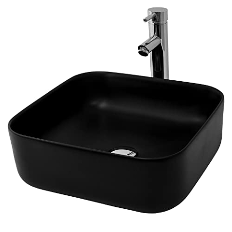 ML-Design Waschbecken aus Keramik in Schwarz Matt, 39,5x39,5x14 cm, Rechteckige Aufsatzwaschbecken, Moderne Waschtisch, Waschschale mit Abflussloch, Waschplatz Handwaschbecken, für Badezimmer/Gäste-WC