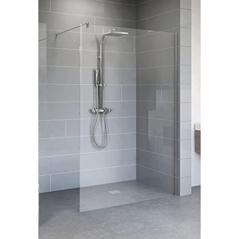Schulte Duschwand zum Kleben, 120 x 190 cm, 6 mm Sicherheitsglas ESG Klar hell, Walk In Dusche, Chromoptik, Montage ohne Bohren in die Wand-Fliese
