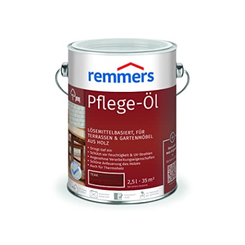 Remmers Pflege-Öl teak, 2,5 Liter, Holzöl für Holz innen und außen, wasserabweisend, wetterfest, für Gartenmöbel und Holzterrassen geeignet