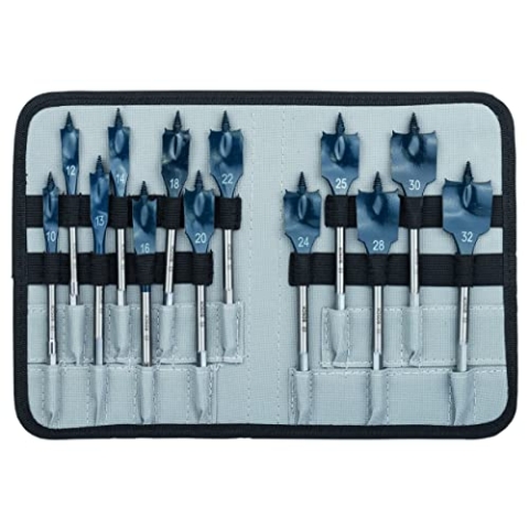 Bosch Professional 13 tlg. SelfCut Speed Flachfräsbohrer-Set (für Holz, Rolltasche, 1/4" Sechskantschaft, Ø 10-32 mm, Zubehör Bohrmaschinen)